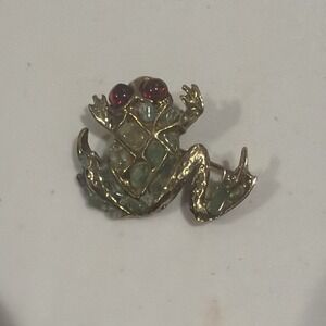 Vtg Swoboda Frog Brooch Pin Jade Chip Body Garnet Eyes Marked SWO, Inc RARE‎